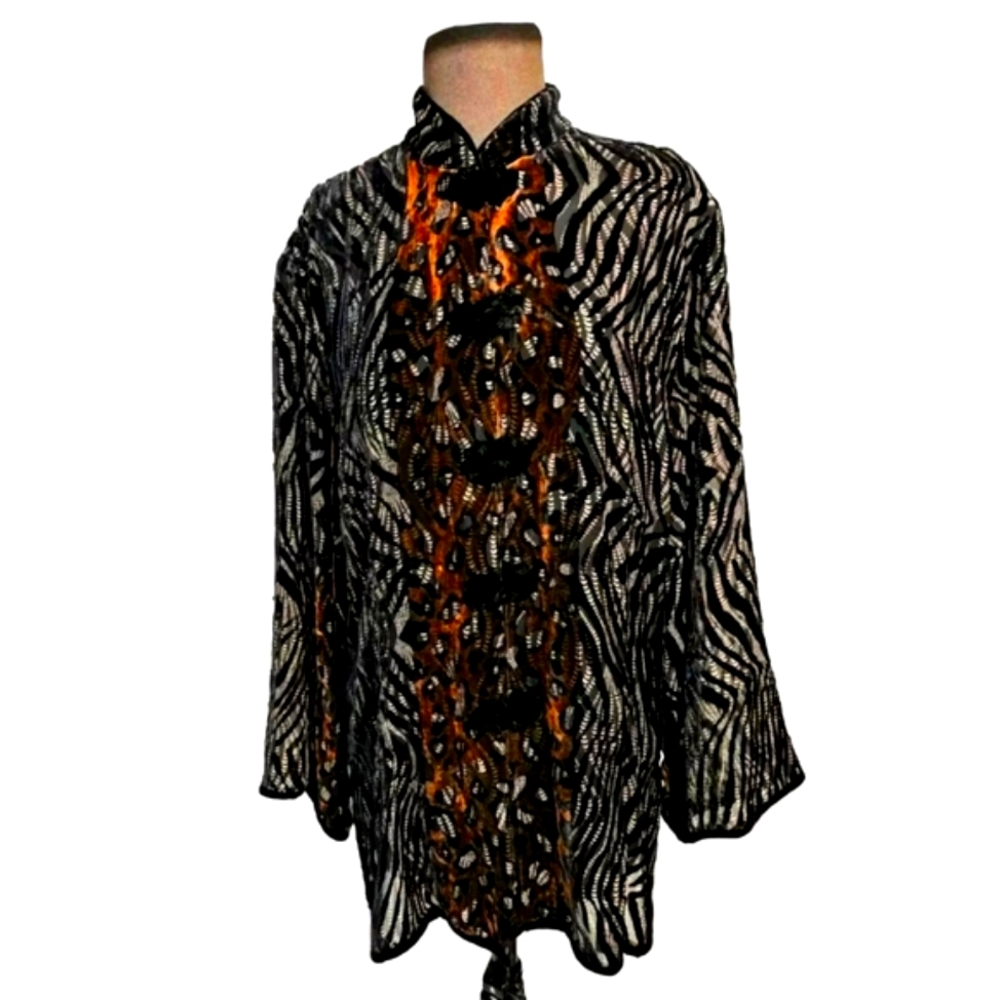 Y2K SILK A Touch Of Class Leopard Velvet Timeless Whimsigoth Casual Blouse XL